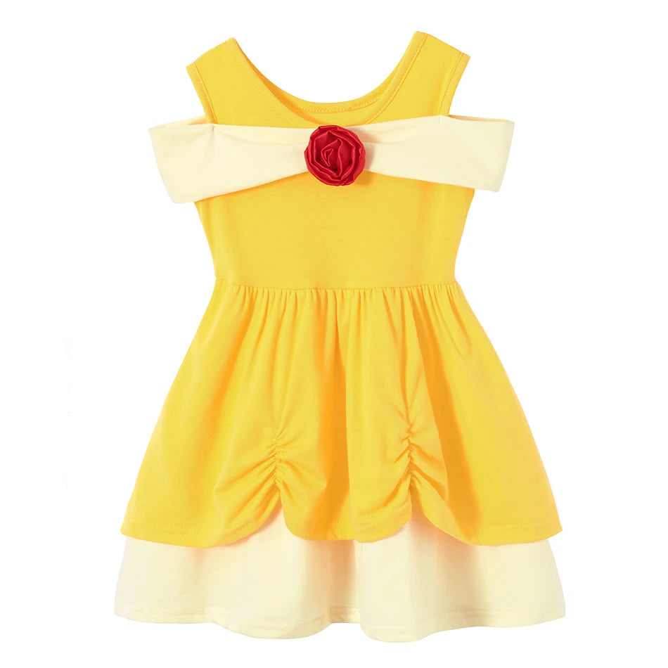 Children's Casual Dress for Girls Mermaid Rapunzel Dress One-Shoulder Sling Short Sleeve Princess Costume Summer Casual Vest NovaCart