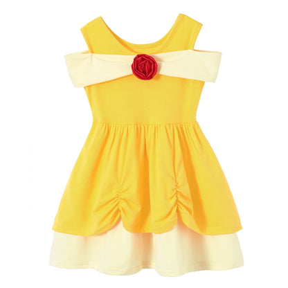 Children's Casual Dress for Girls Mermaid Rapunzel Dress One-Shoulder Sling Short Sleeve Princess Costume Summer Casual Vest NovaCart