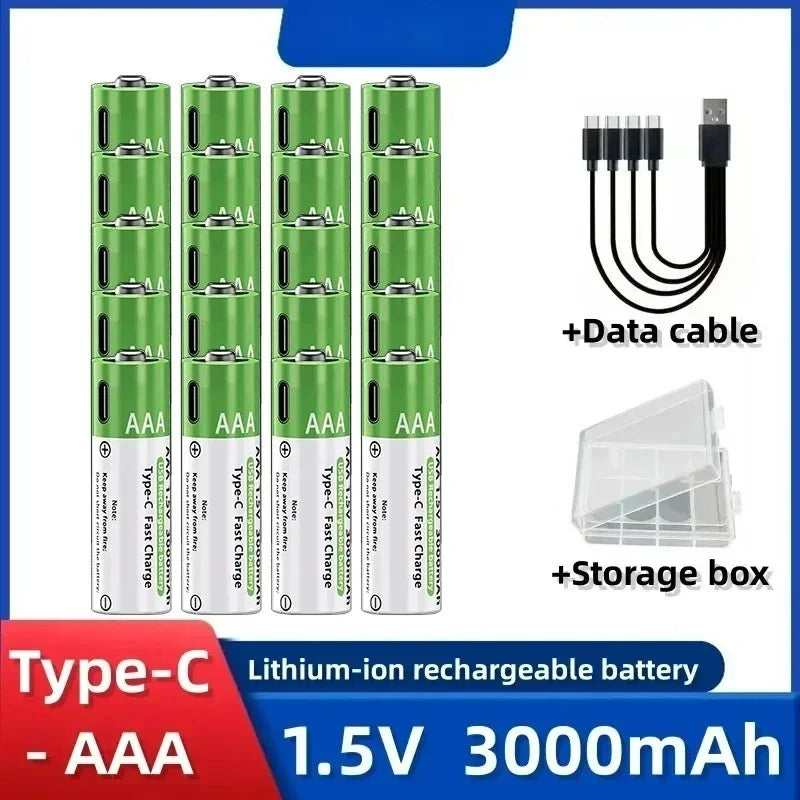 2025NEW Lithium-Ion Battery Type-C Rechargeable High-Capacity Battery AA&AAA Battery For remote control, mouse, electric toys Pi-Mart