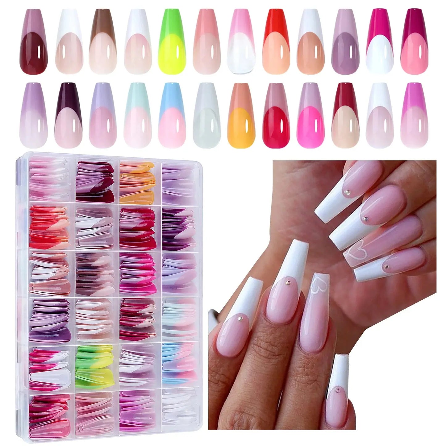 288PC False Nails Tips Coffin Almond Colorful French Acrylic Press On Nails Pre-Design Gel Nails Art Capsule For Girls Women NovaCart