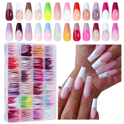 288PC False Nails Tips Coffin Almond Colorful French Acrylic Press On Nails Pre-Design Gel Nails Art Capsule For Girls Women NovaCart