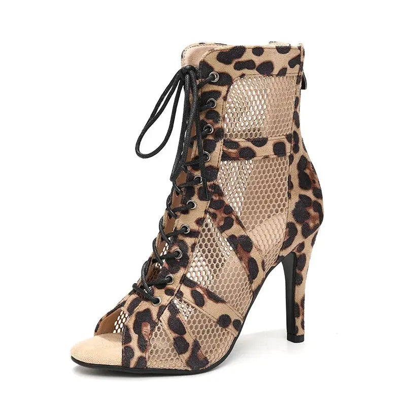 Women Latin Dance Shoes Black Boots High-Top High Heels Salsa Sandals Mesh Tango Boots Ladies Woman Party Ballroom Dance Shoes NovaCart