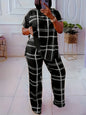 Elements Striped Grid Printed Casual Round Neck  Two Piece Set