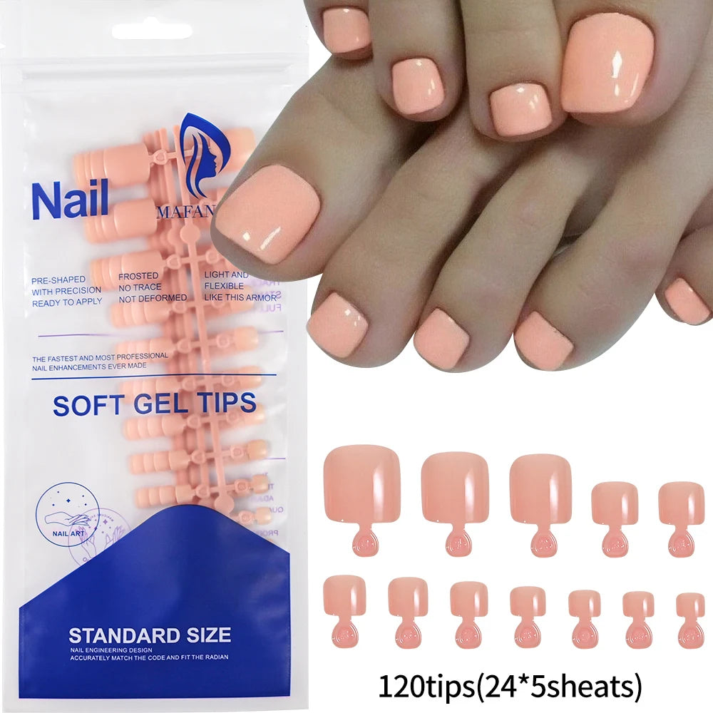 120pcs/Box French Tip Press-On Toenails Pink Color System Square Shape Foot Nails Short Length Glossy Finish False Toe Nails Set NovaCart