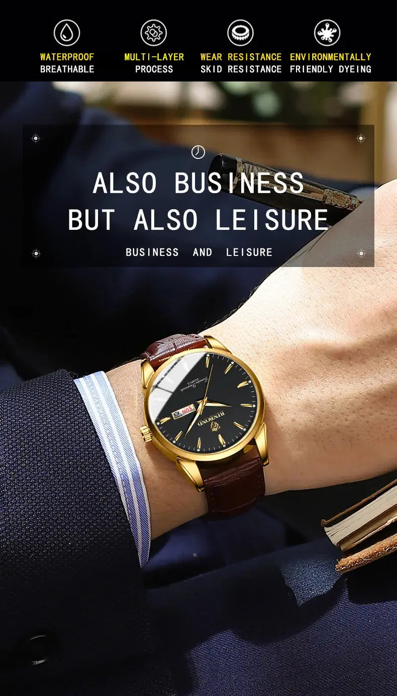 BINBOND Top Luxury Brand Fashion Watch For Men Waterproof Clock Man Date Quartz Wrist Watches Leather Strap Business Man Watch NovaCart