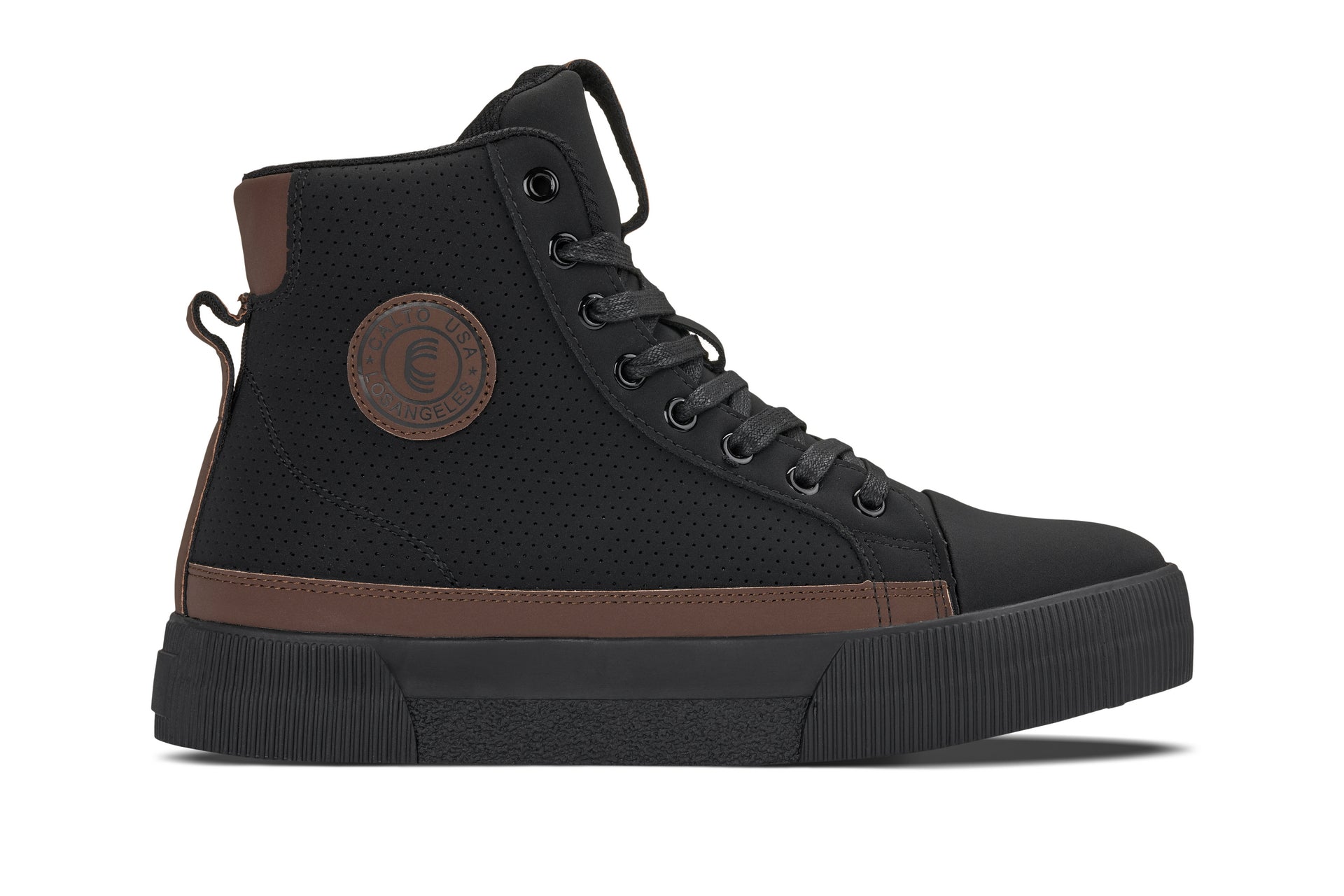 CALTO - S3422 - 2.4 Inches Taller (Black/Coffee Brown) - Cap Toe High Top Zip-Up Sneaker Boots Tallmenshoes.com