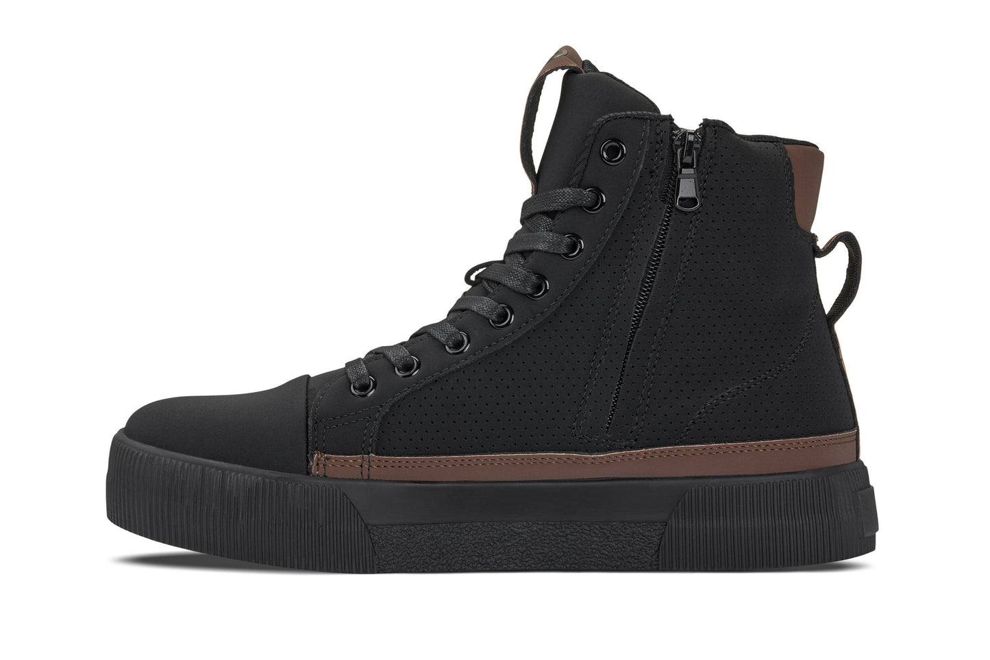 CALTO - S3422 - 2.4 Inches Taller (Black/Coffee Brown) - Cap Toe High Top Zip-Up Sneaker Boots Tallmenshoes.com