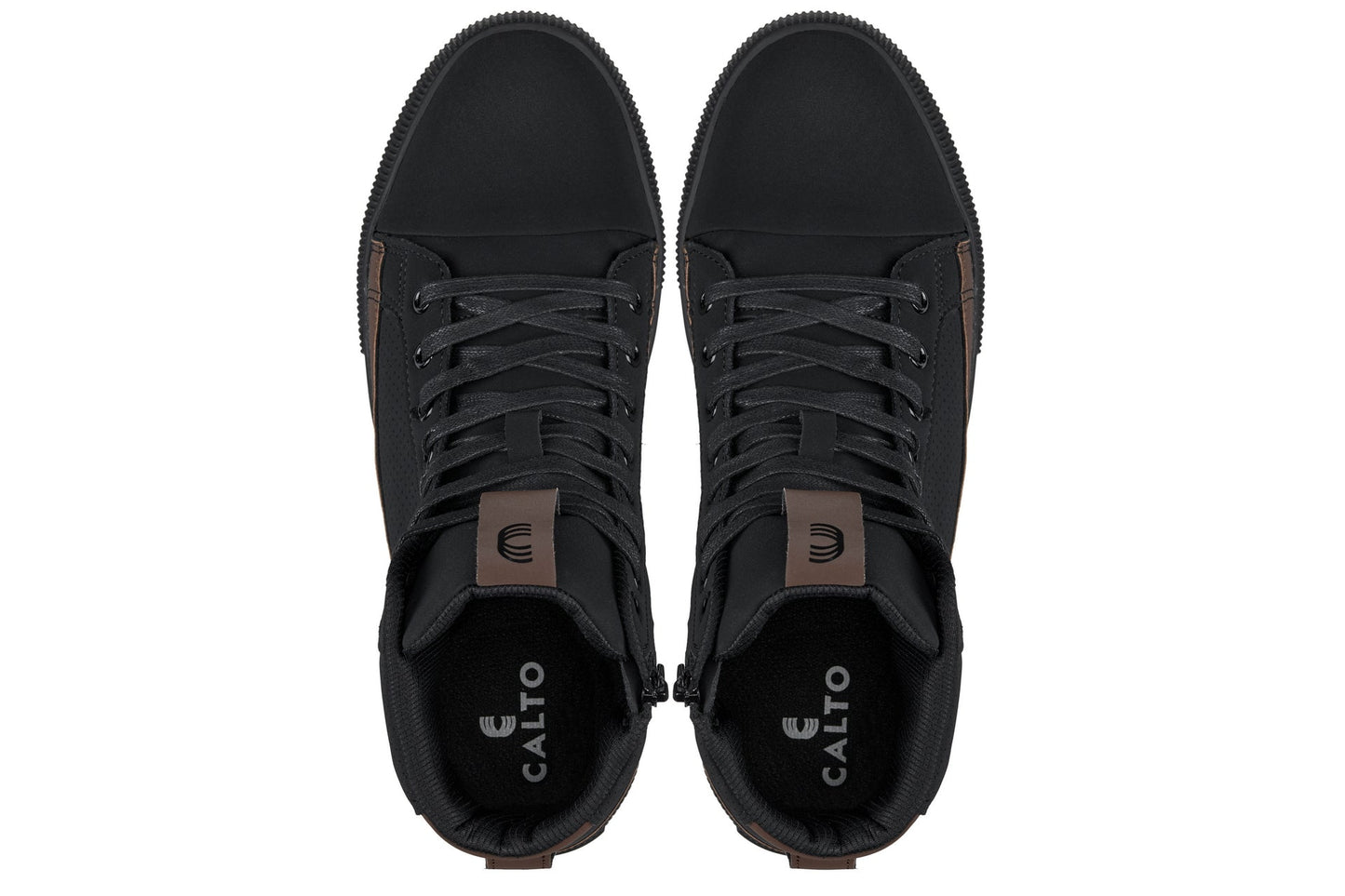 CALTO - S3422 - 2.4 Inches Taller (Black/Coffee Brown) - Cap Toe High Top Zip-Up Sneaker Boots Tallmenshoes.com