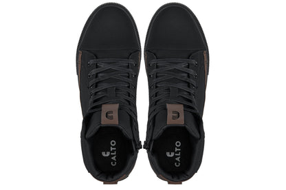CALTO - S3422 - 2.4 Inches Taller (Black/Coffee Brown) - Cap Toe High Top Zip-Up Sneaker Boots Tallmenshoes.com