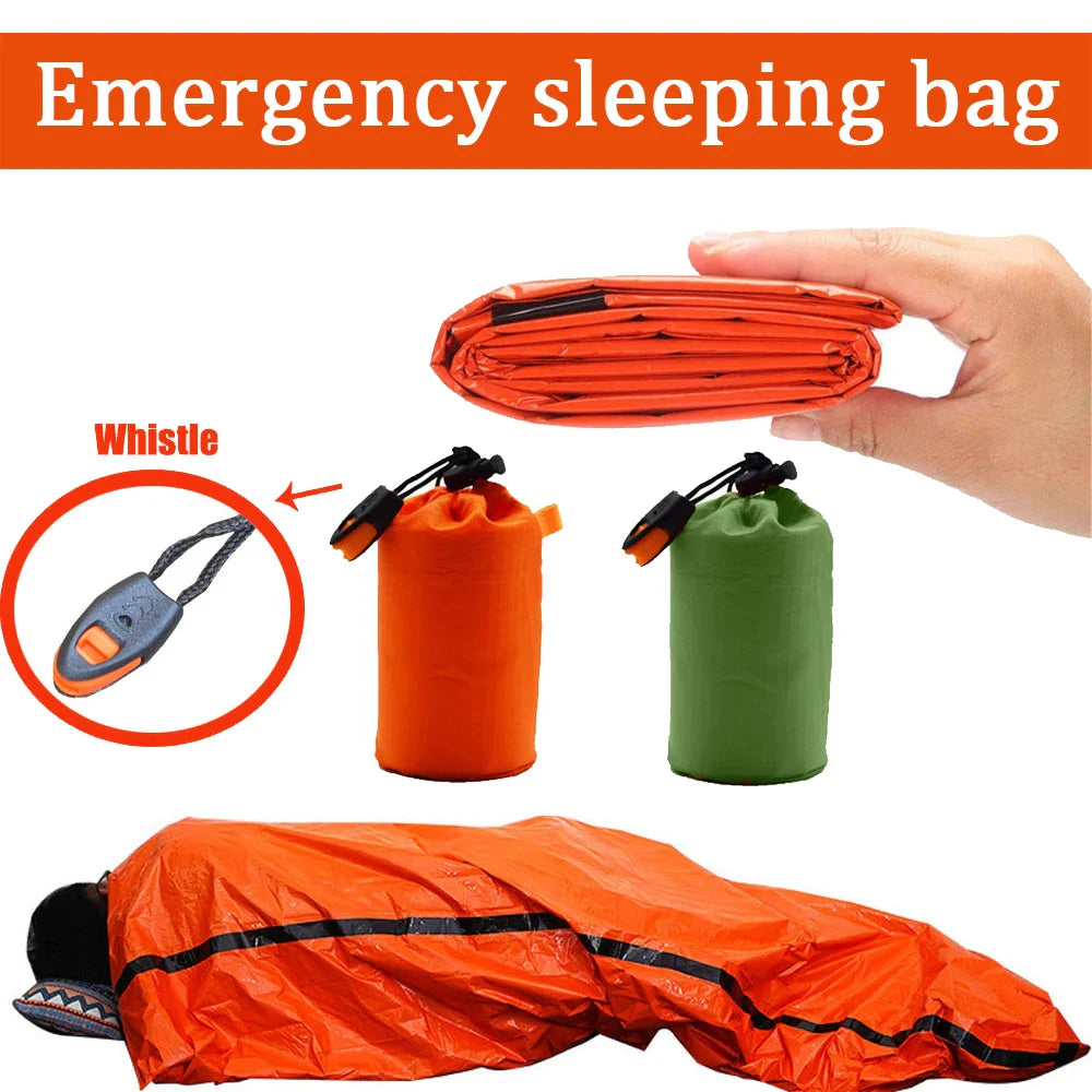 Portable Waterproof Emergency Survival Sleeping Bag Outdoor Edc Camping Gear Thermal Sack First Aid Rescue Kit Mylar Blanket Pi-Mart