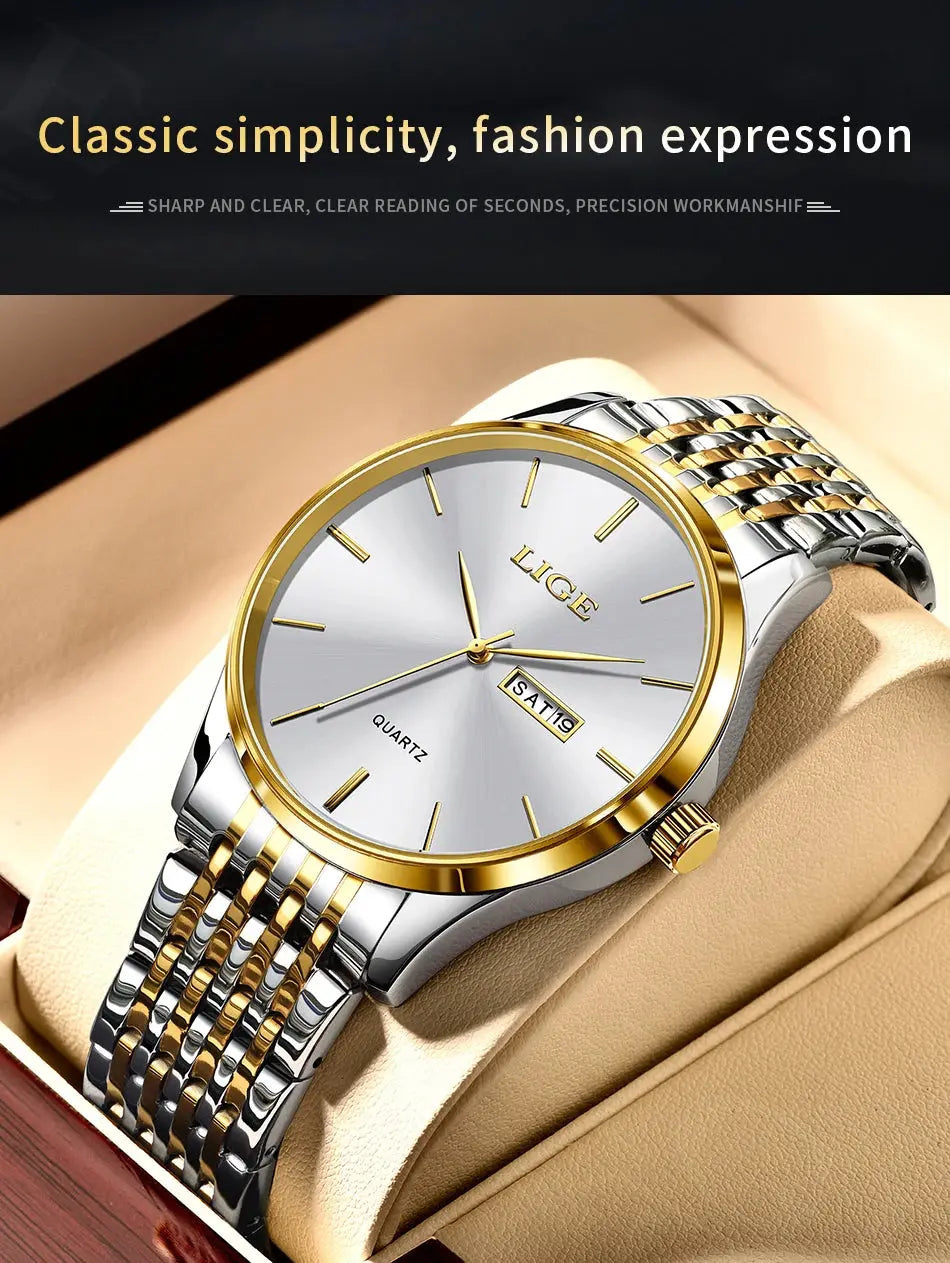 2025 LIGE Men Business Watches Top Brand Luxury Man Wristwatch Waterproof Luminous Date Week Quartz Men's Watch High Quality+Box NovaCart