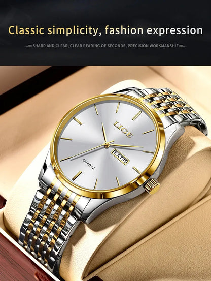 2025 LIGE Men Business Watches Top Brand Luxury Man Wristwatch Waterproof Luminous Date Week Quartz Men's Watch High Quality+Box NovaCart
