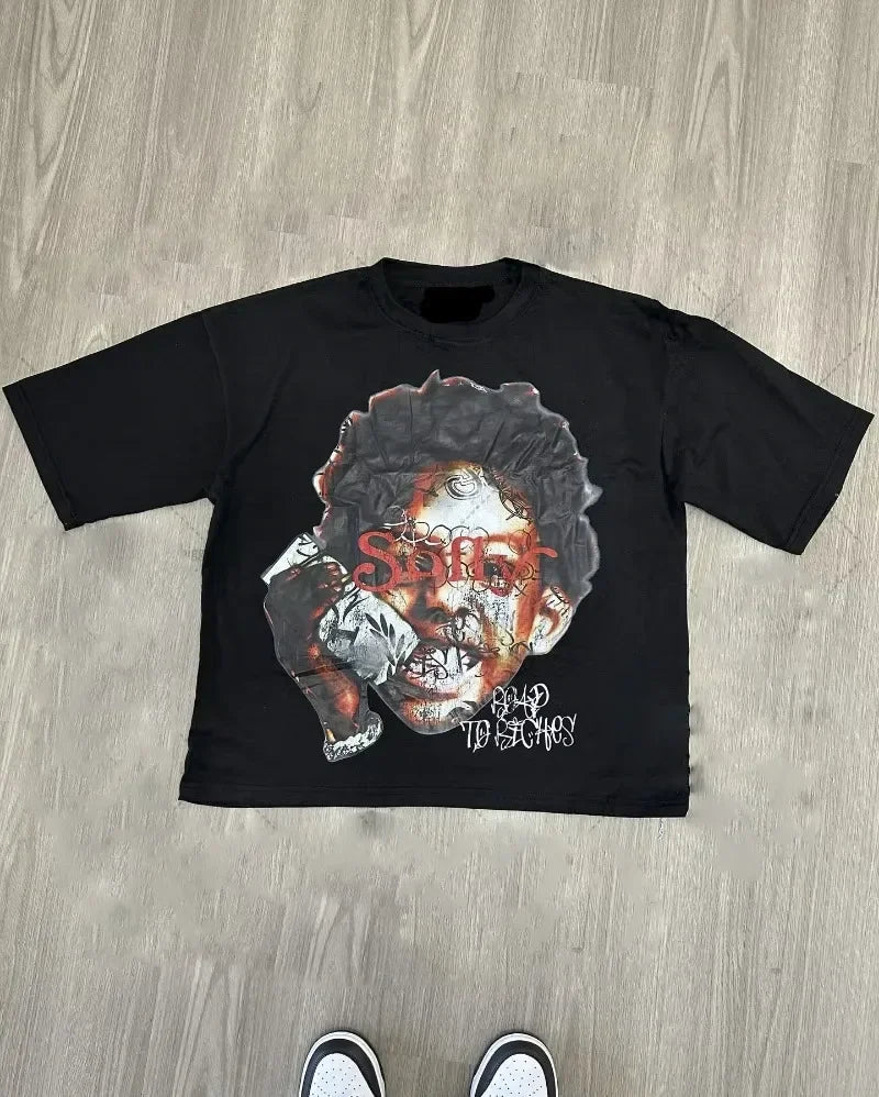 Chic American Anime Cartoon Street Hip-hop Cotton Men's Fashion Loose T-shirt Graphic T Shirts Streetwear Harajuku Unisex NovaCart