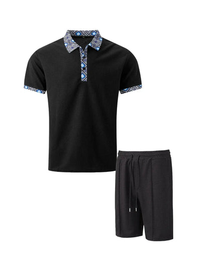 2025 Men Europe and the United States new summer Waffle solid color zip-up lapel short-sleeve suit shorts two sets NovaCart