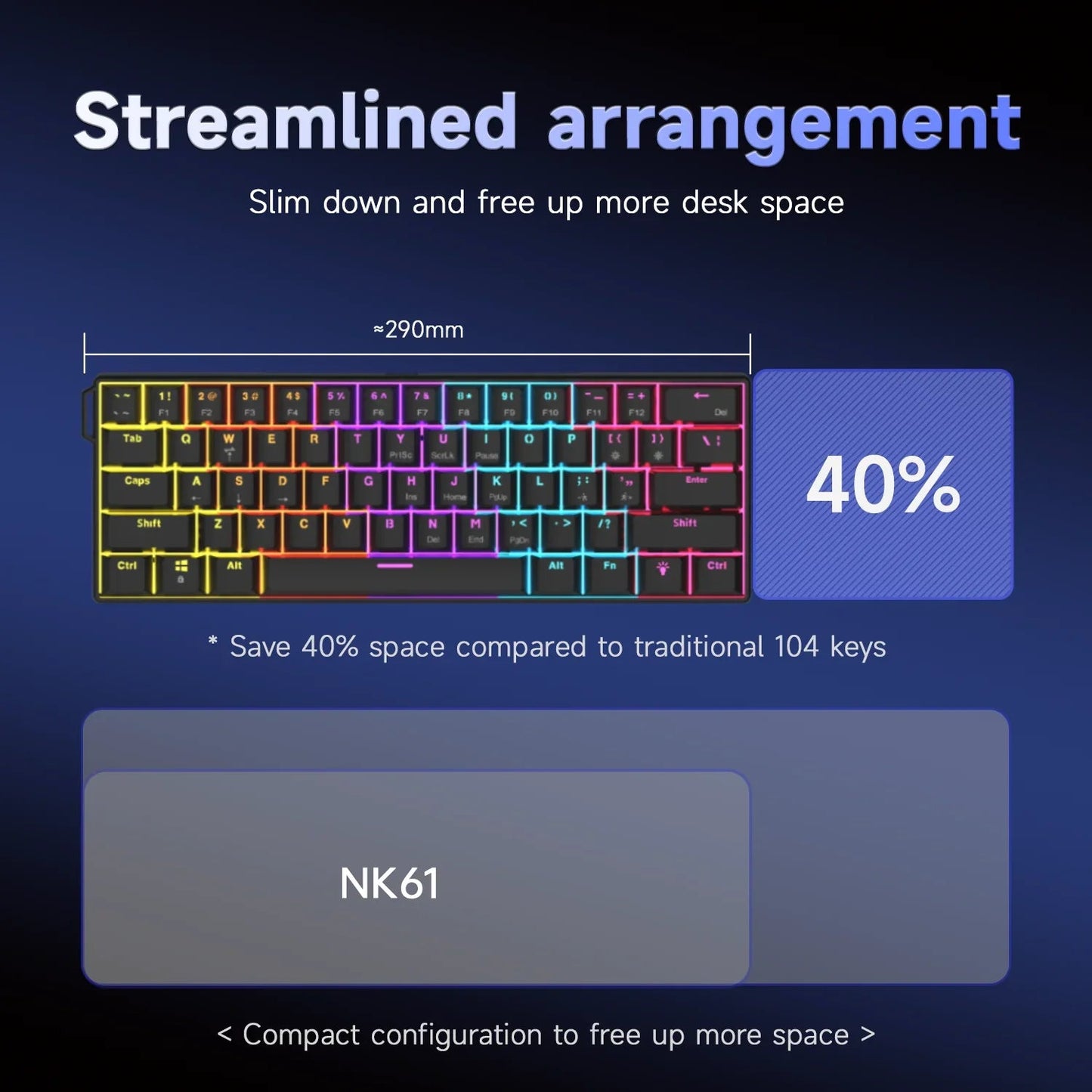 AJAZZ NK61 Wired Gaming Mechanical Keyboard 60% RGB Hot-Swappable 61 Keys Red Switch Mini Keyboard for Gamer PC Pi-Mart