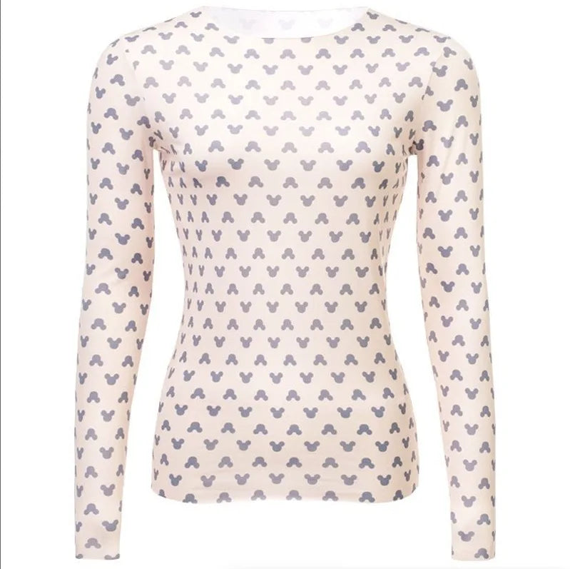 Woman Clothes Korean Moon Print Long Sleeve T-Shirt Fashion Casual Layered Sun Protection Top Ice Silk Basic Tee Spring Autumn NovaCart
