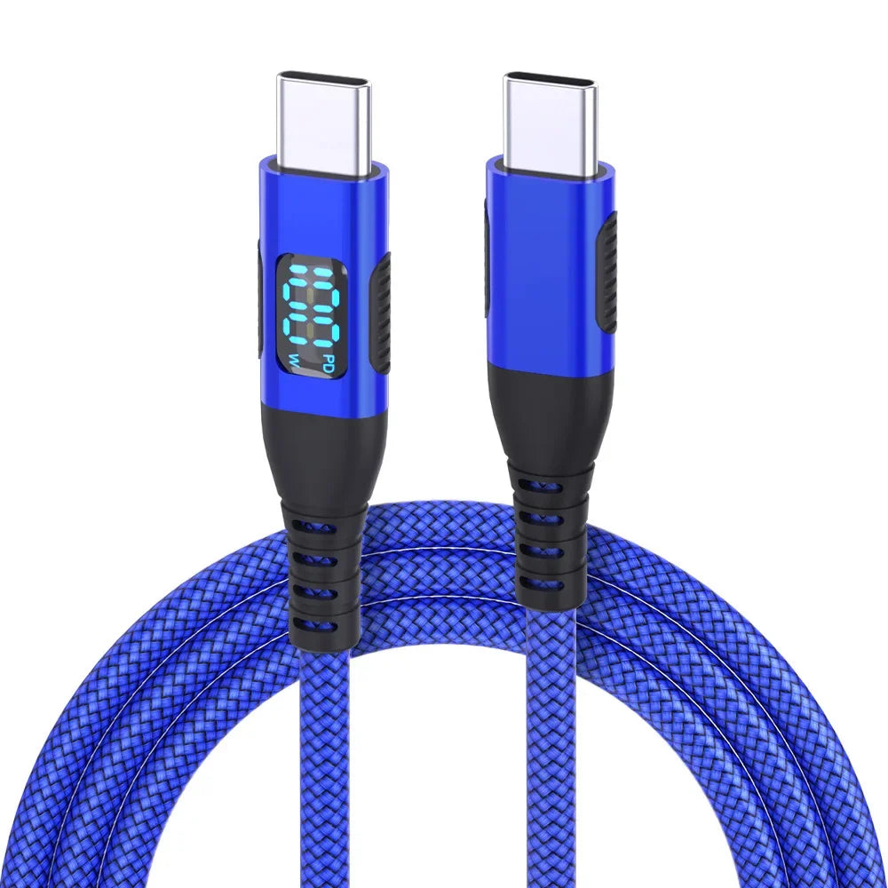 HOMEFISH LED Digital Display Dual Head Type-C Super Fast Charger 100W 6A Compatible with Huawei Xiaomi Phone PD Charging Cable Pi-Mart