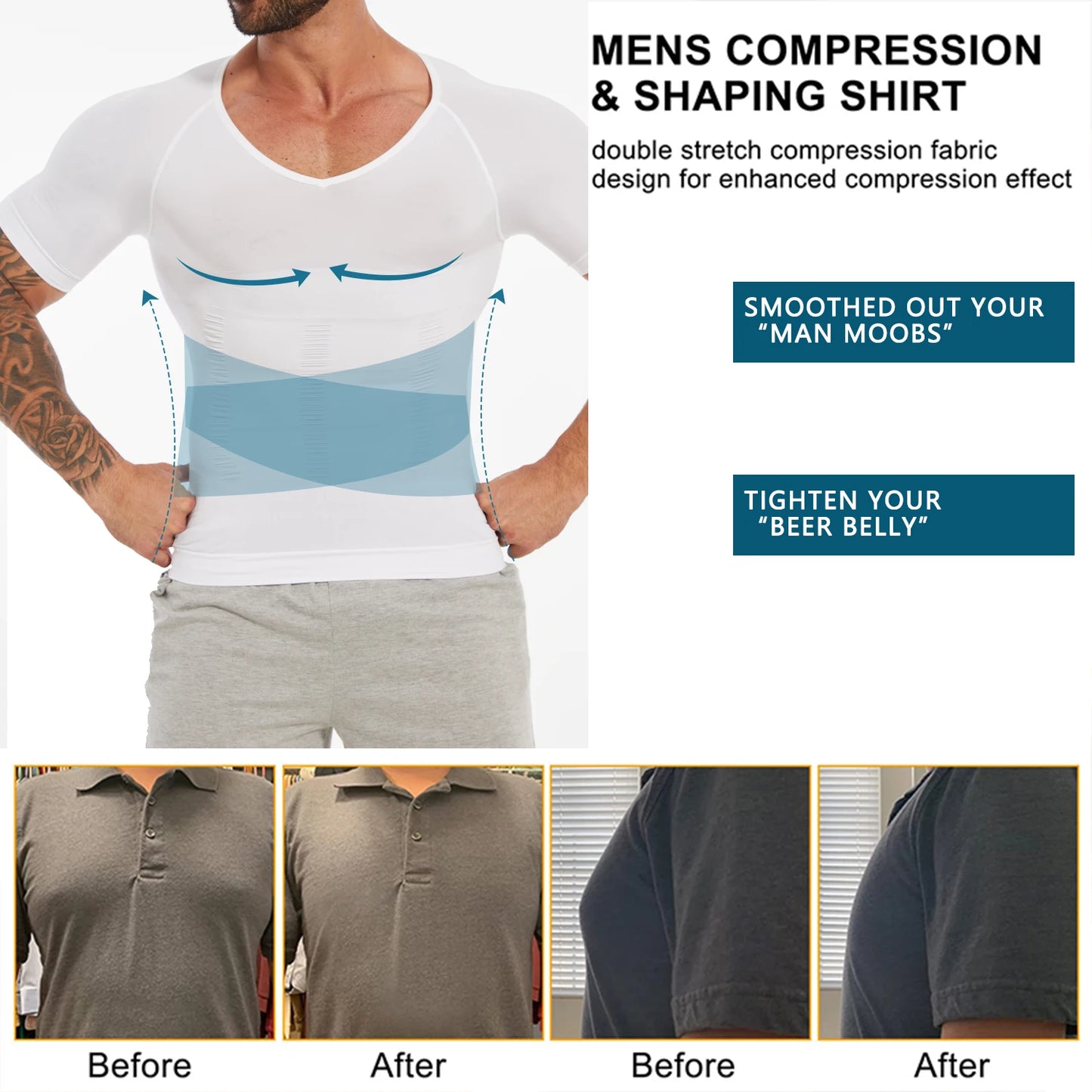 Men's Short Sleeve Compression T-Shirt V-neck Shapewear Tummy Control Flat Belly Tank Top Fitness Workout Slimming Body Shaper NovaCart