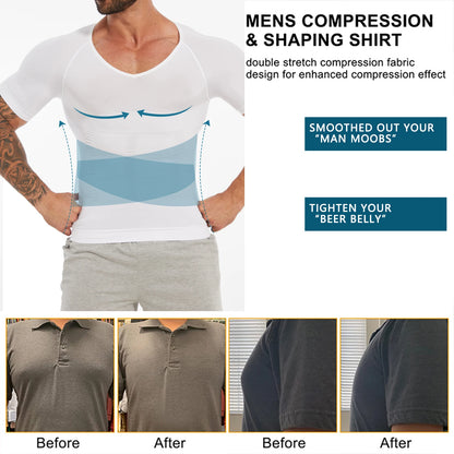 Men's Short Sleeve Compression T-Shirt V-neck Shapewear Tummy Control Flat Belly Tank Top Fitness Workout Slimming Body Shaper NovaCart