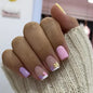 24Pcs Short Square Coffin False Nails Square Fake Nails with Glue French Glitter Wearable Acrylic Nails Set Press on Nail Tips NovaCart