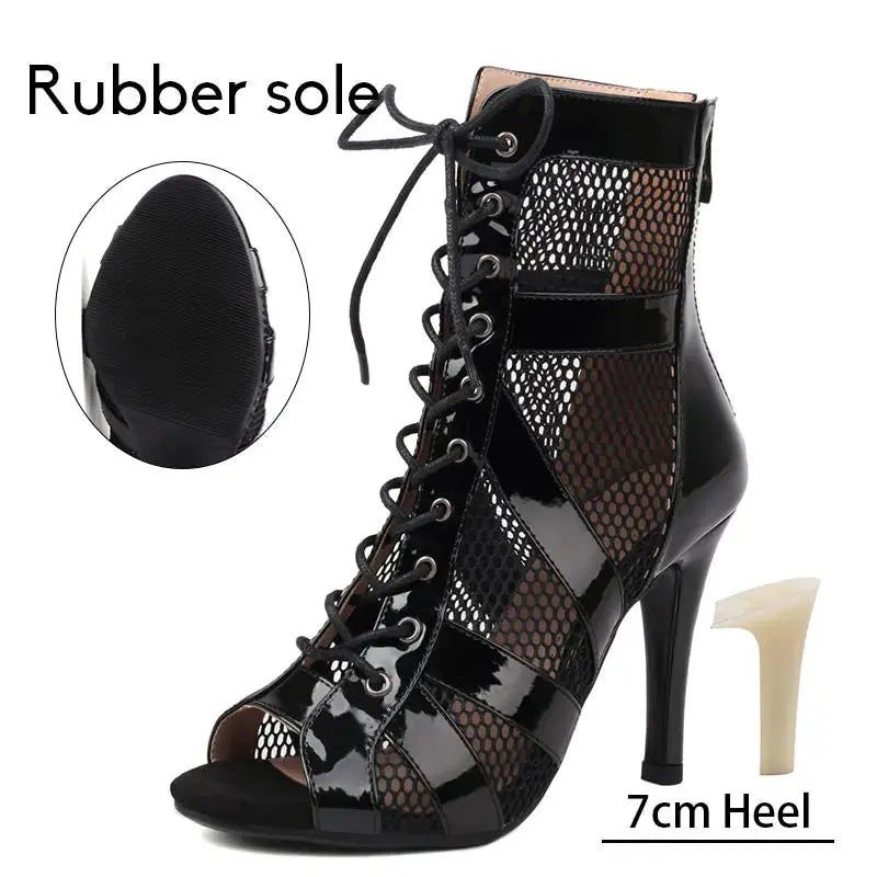 Women Latin Dance Shoes Black Boots High-Top High Heels Salsa Sandals Mesh Tango Boots Ladies Woman Party Ballroom Dance Shoes NovaCart