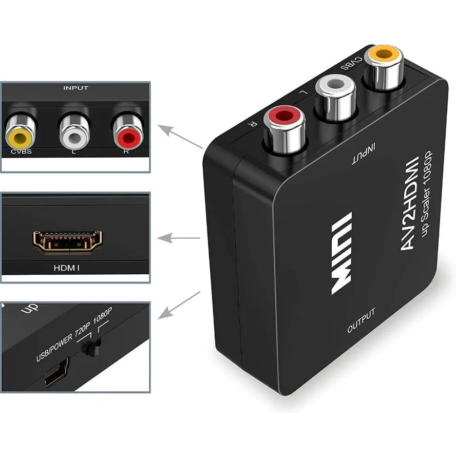 RCA To HDMI Converter with USB Cable 1080P AV To HDMI Adapter AV2HDMI AV/CVSB To HDMI-compatible AV To HDMI Switch HD-MI Adapter Pi-Mart