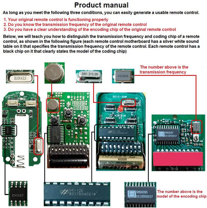 433Mhz 4 Keys Colorful Remote Control RF Wireless Copy Code Remote Electric Cloning Gate Garage Door Auto Keychain for Home Pi-Mart