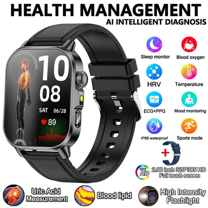 2026 New Model Uric Acid & Lipid Health Analysis Smart Watch Men ECG+PPG Bluetooth Call 2.01-inch Flashlight Smartwatch Women NovaCart