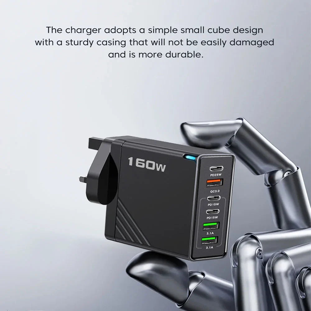 160W USB C Charger Fast Charging PD QC3.0 Wall Charger Adapter For iPhone 16 Samsung S24 Xiaomi Huawei Multi Ports Phone Charger Pi-Mart