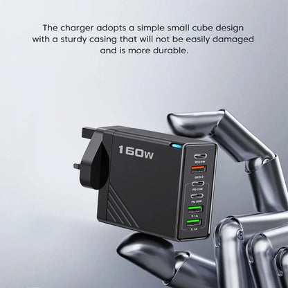160W USB C Charger Fast Charging PD QC3.0 Wall Charger Adapter For iPhone 16 Samsung S24 Xiaomi Huawei Multi Ports Phone Charger Pi-Mart