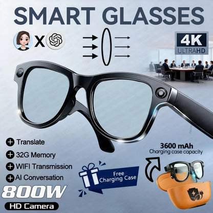 2026 New 32G Memory 800W 4K Camera Smart Glasses Men Photos&Videos 3600mAh Power Bank 120+Languages Translation AI Glasses Women NovaCart
