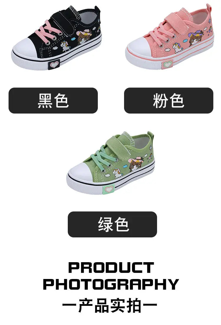 Children's  New Spring Canvas Shoes Cartoon Graffiti Children's Casual Shoes for Girls Comfort Fashion Kids Flat Tennis Sneakers NovaCart