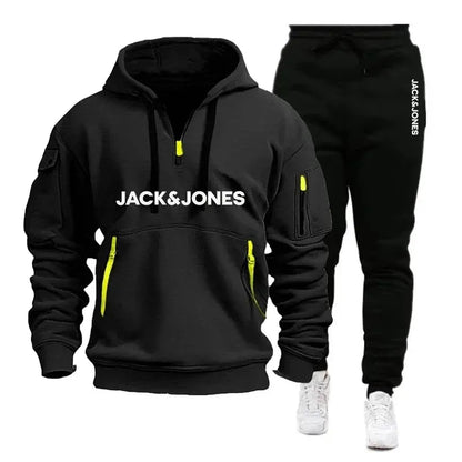 Two sets of men's sportswear for autumn/Winter 2025, including a sweatshirt and two sets of fitness jogging pants with wool caps NovaCart