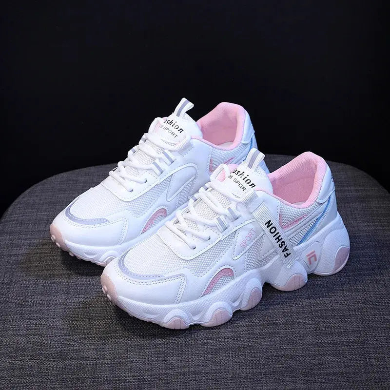 CINESSD 2023 Trendy Mesh Platform Sneakers Leather Shoes Breathable Casual Sports Shoes Women Flats NovaCart