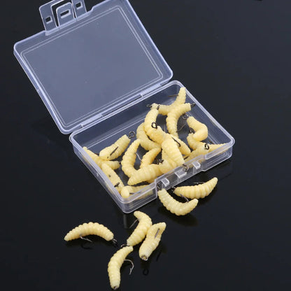 Bionic Rubber Maggot Fishing Bait Set Hooks Luminous Grub Lures Bass Trout Crappie Bluegill Ideal Freshwater Lake River Fishing Pi-Mart