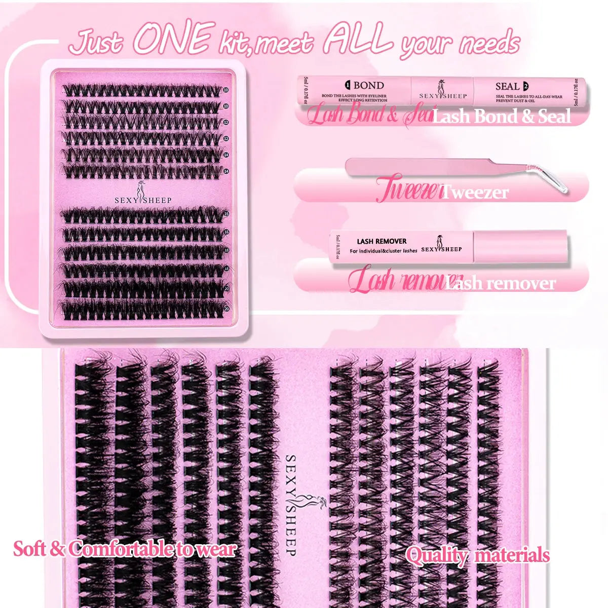 DIY Clusters Lashes 40D60D Fluffy Eyelash Extensions Dovetail Segmented Individual Eyelashes with Lash Glue Remover Set NovaCart