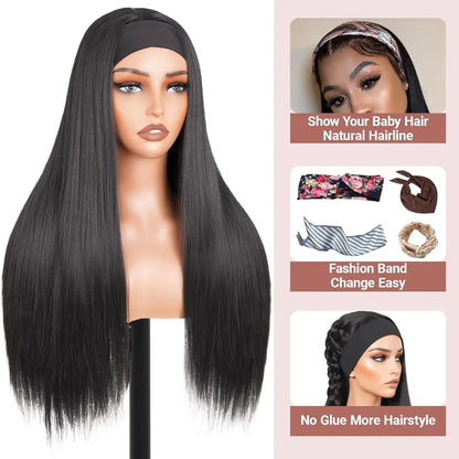 Headband Wig Human Hair Straight Headband Wigs Glueless None Lace Front Wig Brazilian Virgin Machine Made Wigs Headband Half Wig NovaCart