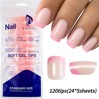 120Pcs Medium Long Square Acrylic French Fake Nails Full Cover Wearable French Press on Nails for Women Mixed Size False Nails NovaCart
