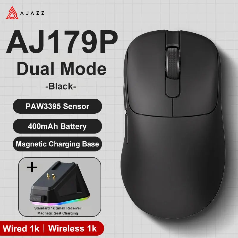 AJAZZ AJ179 PRO PAW3395 Lightweight Wired Wireless Mouse with Magnetic Charging Base Ergonomic Macro Gaming Mouse for PC Laptop Pi-Mart