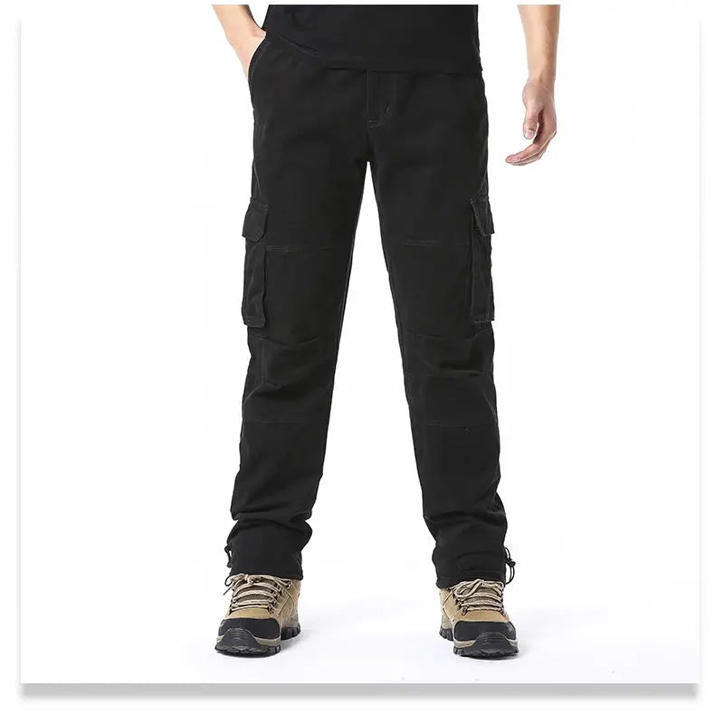 Large Pocket Loose Overalls Men's Outdoor Sports Jogging Tactical Pants Elastic Waist Pure Cotton Casual Work Pants NovaCart