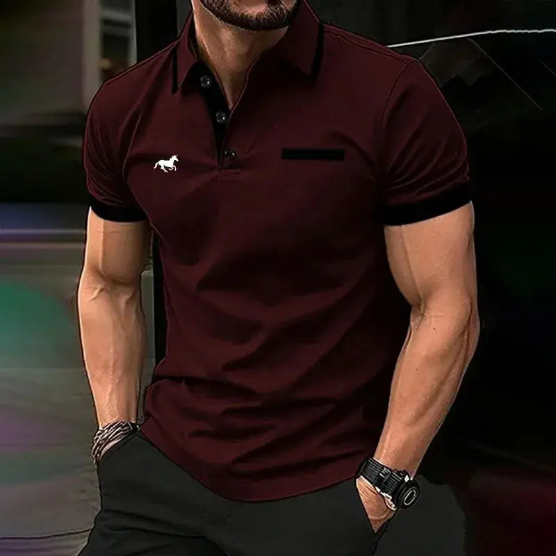 Spring Summer Men Clothes Short Sleeve Turn-down Collar Polo Shirt Fake Pocket Print Business Casual Polo Shirt Resilient Tops NovaCart