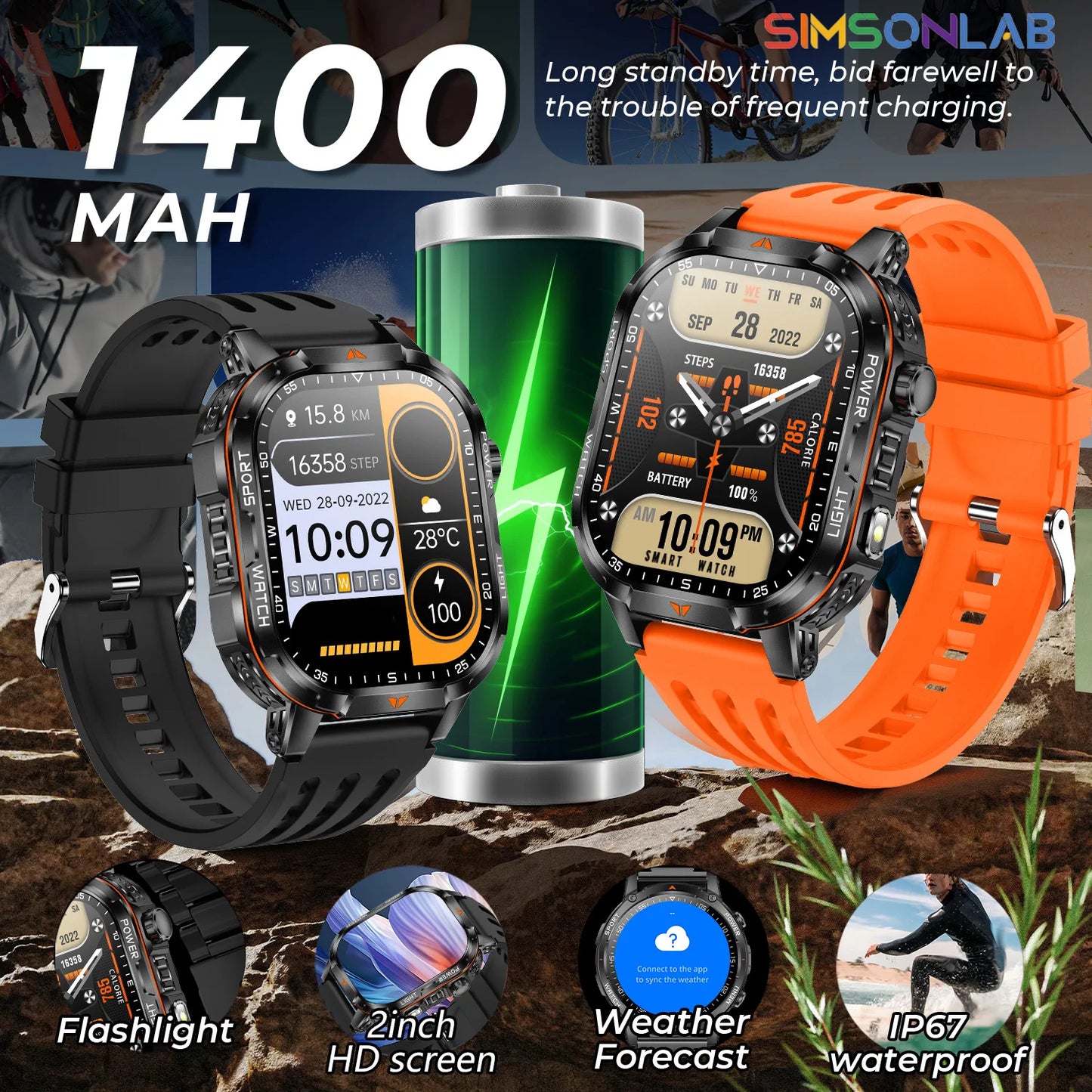 2026 New Men Sport Smart Watch 2.01" HD Screen Bluetooth Call 1400mAh Fitness Tracker Heart Rate/Sleep Monitor for Android IOS NovaCart
