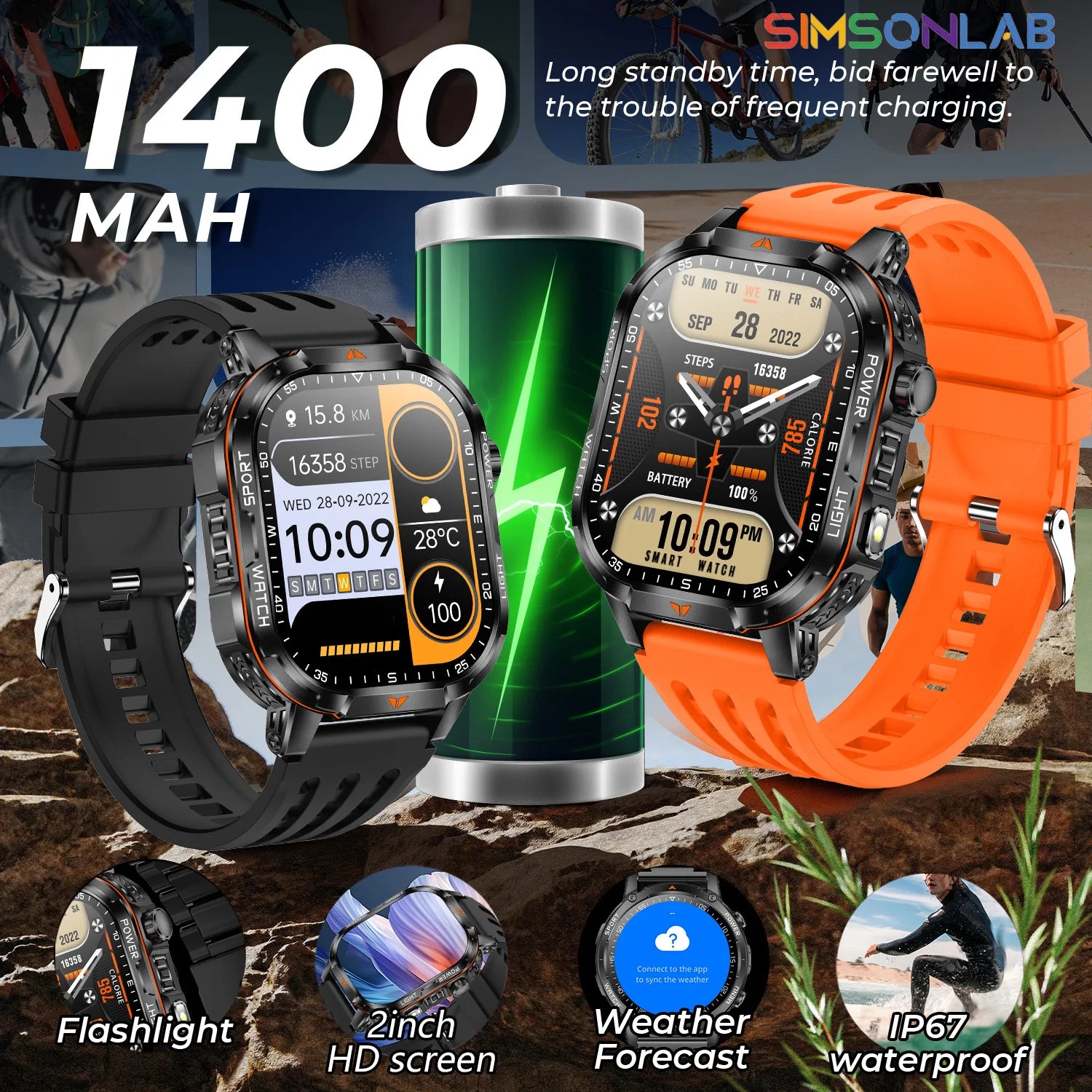 2026 New Men Sport Smart Watch 2.01" HD Screen Bluetooth Call 1400mAh Fitness Tracker Heart Rate/Sleep Monitor for Android IOS NovaCart