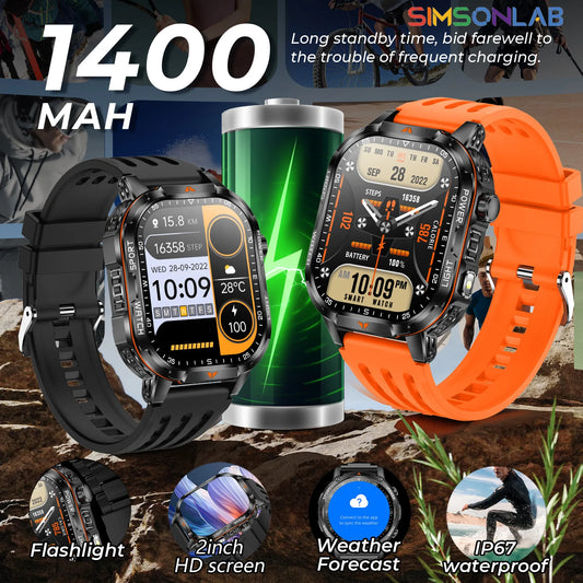 2026 New Men Sport Smart Watch 2.01" HD Screen Bluetooth Call 1400mAh Fitness Tracker Heart Rate/Sleep Monitor for Android IOS NovaCart