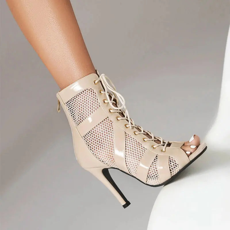 Women Latin Dance Shoes Black Boots High-Top High Heels Salsa Sandals Mesh Tango Boots Ladies Woman Party Ballroom Dance Shoes NovaCart