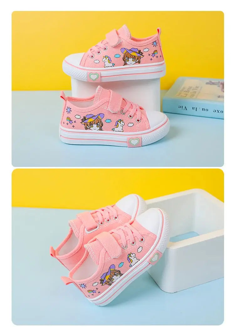 Children's  New Spring Canvas Shoes Cartoon Graffiti Children's Casual Shoes for Girls Comfort Fashion Kids Flat Tennis Sneakers NovaCart