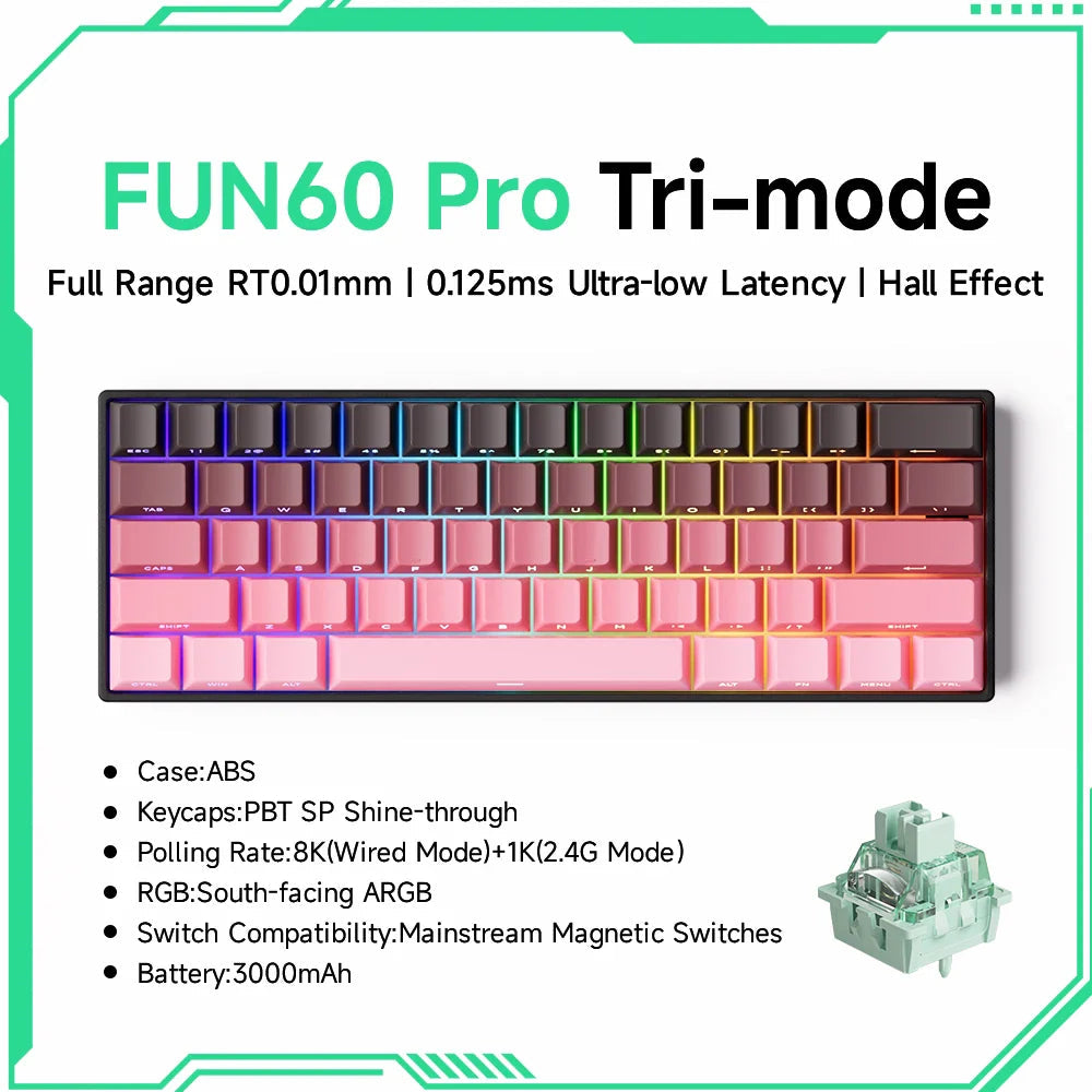 Akko MonsGeek FUN60 Mechanical Keyboard Magnetic Switch 60% Gaming Keyboards Rapid Trigger 0.01mm 8K ARGB HE/TMR Custom Keyboard Pi-Mart