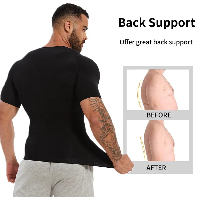 Men's Body Shaper Slimming Shirt Tummy Control Vest Compression Base Layer Slim Muscle Short Sleeve Shapewear NovaCart