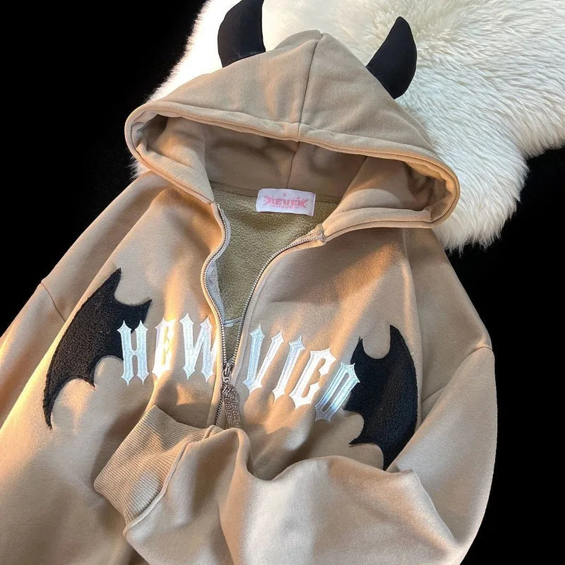 Hoodies Devil Women Men Dark Style Vintage Harajuku Hoody Zip Up Sweatshirt Hip Hop Streetwear Y2k Aesthetic Grunge Cardigan NovaCart