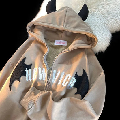 Hoodies Devil Women Men Dark Style Vintage Harajuku Hoody Zip Up Sweatshirt Hip Hop Streetwear Y2k Aesthetic Grunge Cardigan NovaCart